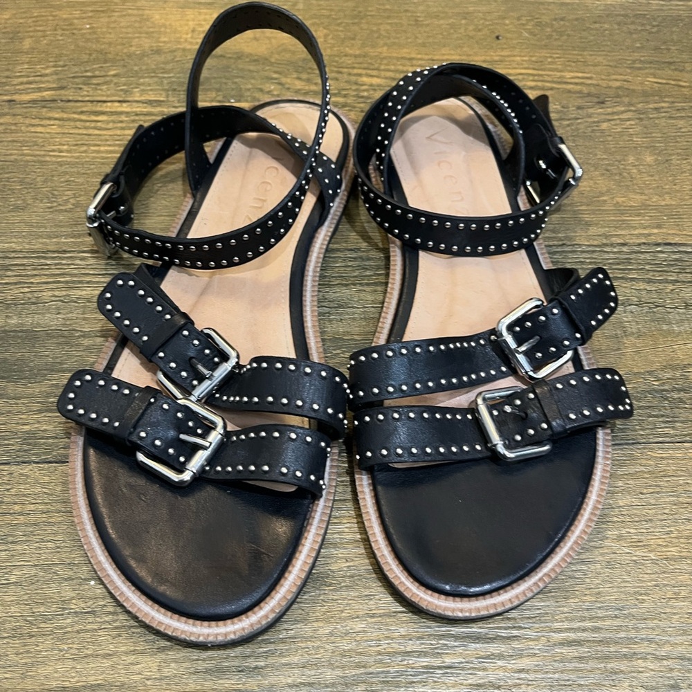 Anthropologie Vincenza Black Studded Gladiator Sandals Sz. 8